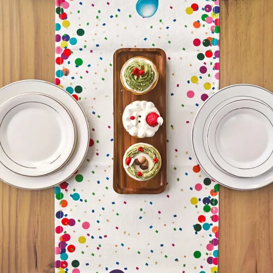 Linen Birthday Table Runner – Colorful, Reusable Party Decor